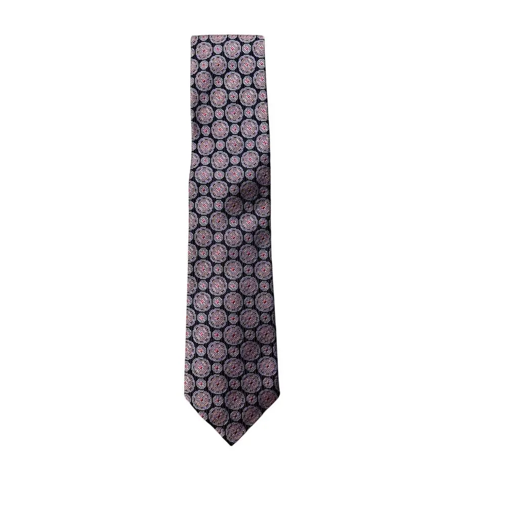 Cremieux Black Geometric Medallion Handmade 100% Silk Necktie
